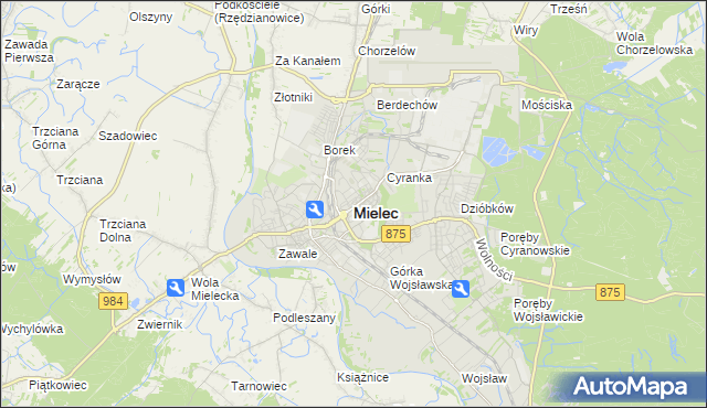 mapa Mielca, Mielec na mapie Targeo