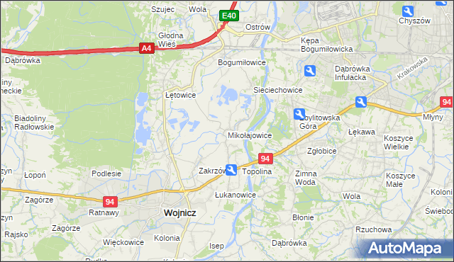 mapa Mikołajowice gmina Wierzchosławice, Mikołajowice gmina Wierzchosławice na mapie Targeo