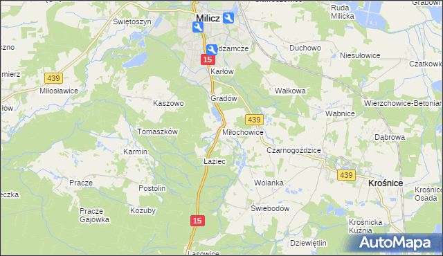 mapa Miłochowice, Miłochowice na mapie Targeo