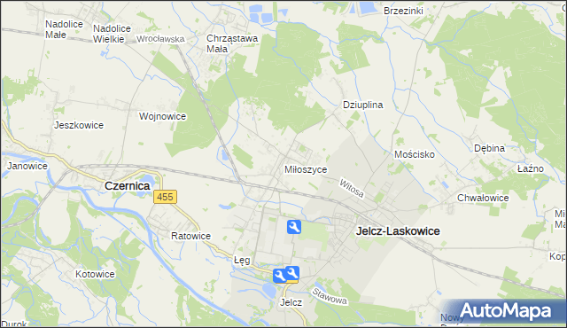 mapa Miłoszyce, Miłoszyce na mapie Targeo