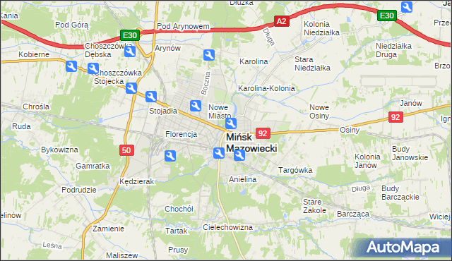 mapa Mińsk Mazowiecki, Mińsk Mazowiecki na mapie Targeo