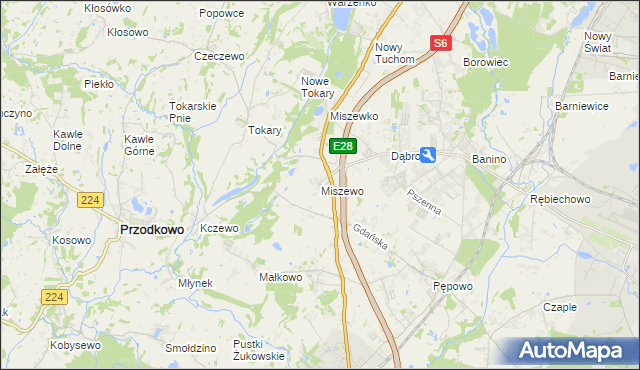 mapa Miszewo gmina Żukowo, Miszewo gmina Żukowo na mapie Targeo