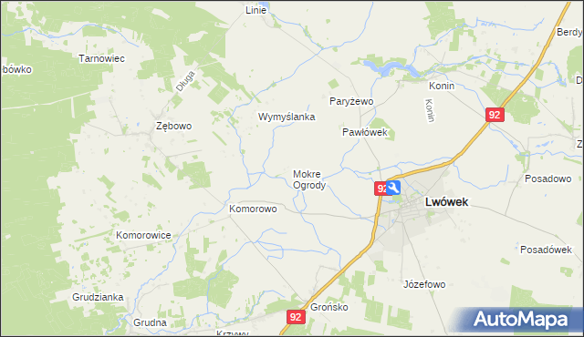 mapa Mokre Ogrody, Mokre Ogrody na mapie Targeo