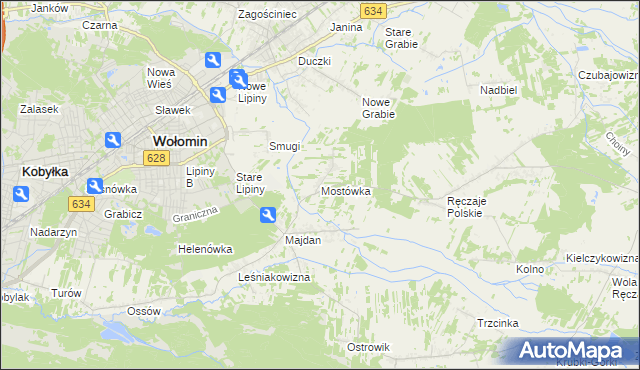 mapa Mostówka gmina Wołomin, Mostówka gmina Wołomin na mapie Targeo