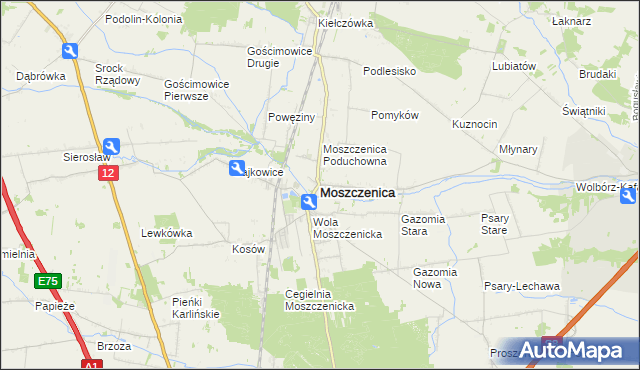 mapa Moszczenica powiat piotrkowski, Moszczenica powiat piotrkowski na mapie Targeo