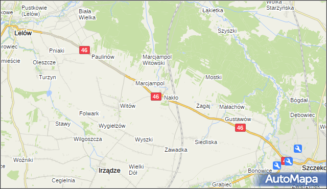 mapa Nakło gmina Lelów, Nakło gmina Lelów na mapie Targeo