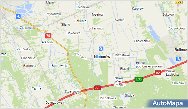 mapa Nieborów powiat łowicki, Nieborów powiat łowicki na mapie Targeo