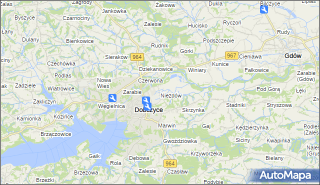 mapa Niezdów gmina Dobczyce, Niezdów gmina Dobczyce na mapie Targeo