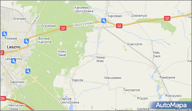 mapa Nowa Wieś gmina Rydzyna, Nowa Wieś gmina Rydzyna na mapie Targeo