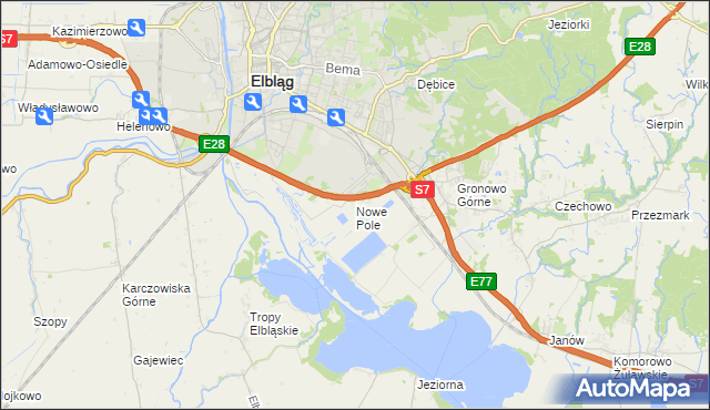 mapa Nowe Pole gmina Elbląg, Nowe Pole gmina Elbląg na mapie Targeo