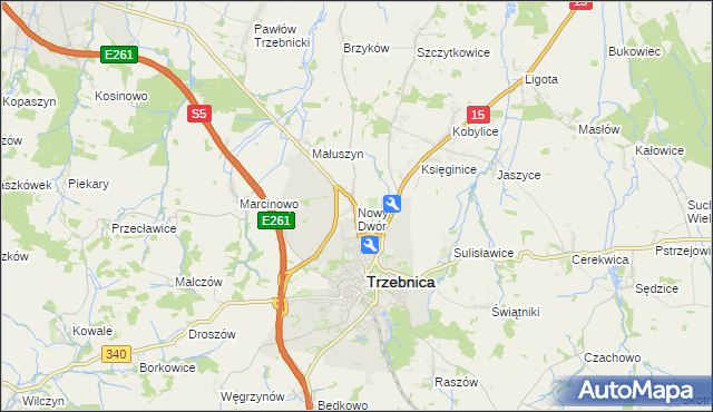 mapa Nowy Dwór gmina Trzebnica, Nowy Dwór gmina Trzebnica na mapie Targeo