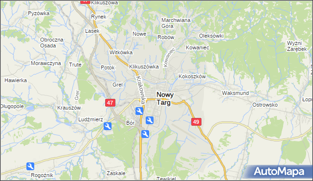 mapa Nowego Targu, Nowy Targ na mapie Targeo