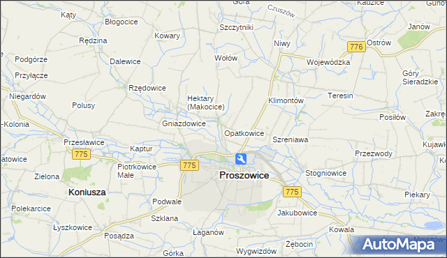 mapa Opatkowice gmina Proszowice, Opatkowice gmina Proszowice na mapie Targeo