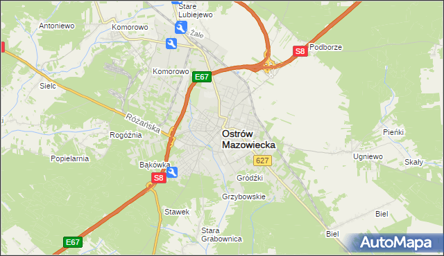 mapa Ostrów Mazowiecka, Ostrów Mazowiecka na mapie Targeo