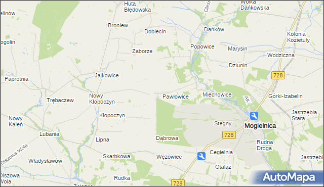 mapa Pawłowice gmina Mogielnica, Pawłowice gmina Mogielnica na mapie Targeo