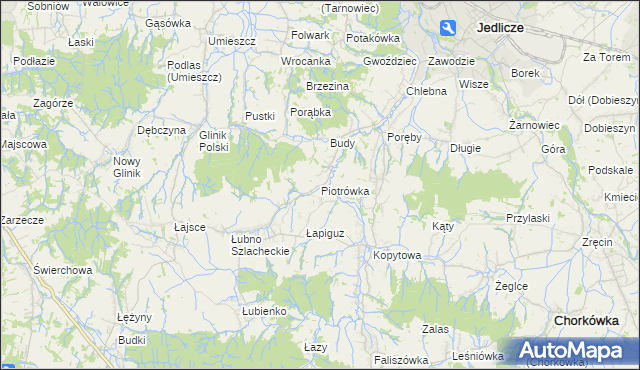 mapa Piotrówka gmina Jedlicze, Piotrówka gmina Jedlicze na mapie Targeo