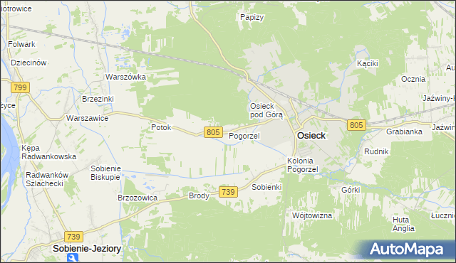 mapa Pogorzel gmina Osieck, Pogorzel gmina Osieck na mapie Targeo