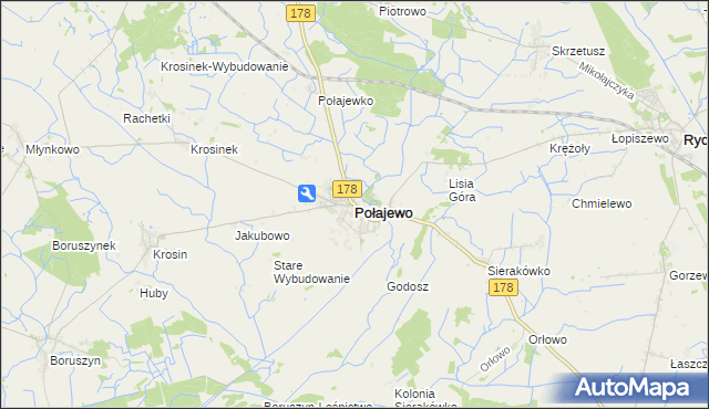 mapa Połajewo powiat czarnkowsko-trzcianecki, Połajewo powiat czarnkowsko-trzcianecki na mapie Targeo