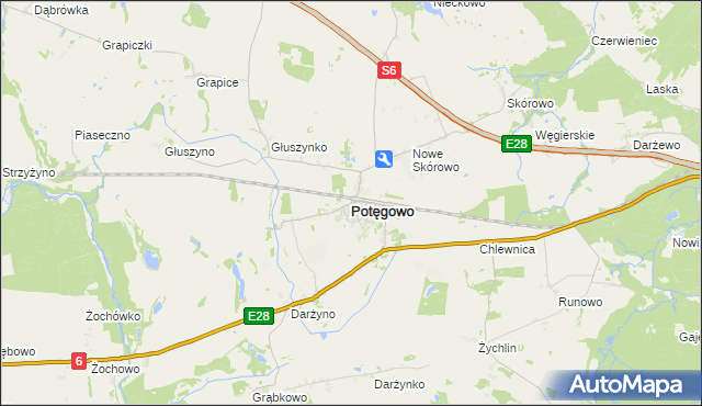 mapa Potęgowo powiat słupski, Potęgowo powiat słupski na mapie Targeo