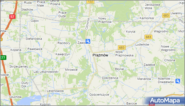 mapa Prażmów powiat piaseczyński, Prażmów powiat piaseczyński na mapie Targeo