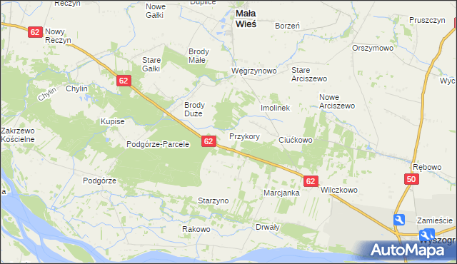 mapa Przykory gmina Mała Wieś, Przykory gmina Mała Wieś na mapie Targeo
