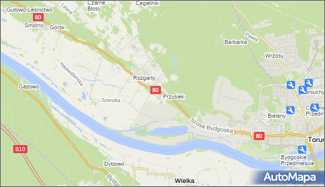 mapa Przysiek gmina Zławieś Wielka, Przysiek gmina Zławieś Wielka na mapie Targeo