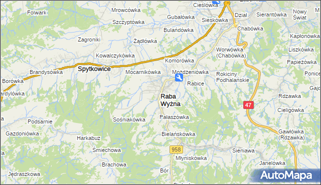 mapa Raba Wyżna, Raba Wyżna na mapie Targeo