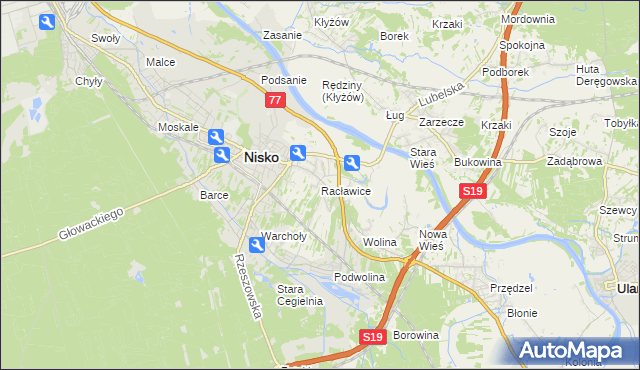 mapa Racławice gmina Nisko, Racławice gmina Nisko na mapie Targeo