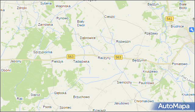 mapa Raczyny gmina Żuromin, Raczyny gmina Żuromin na mapie Targeo