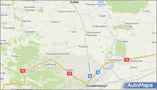 mapa Rozłopy, Rozłopy na mapie Targeo