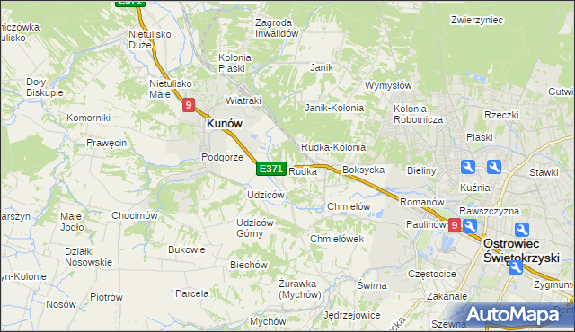 mapa Rudka gmina Kunów, Rudka gmina Kunów na mapie Targeo