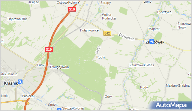 mapa Rudki gmina Zakrzówek, Rudki gmina Zakrzówek na mapie Targeo