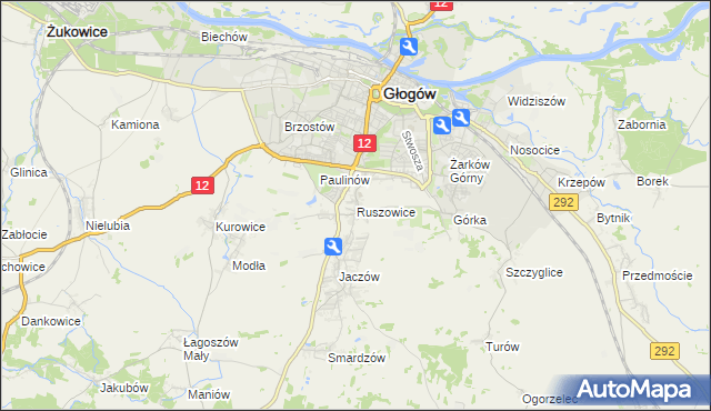 mapa Ruszowice gmina Głogów, Ruszowice gmina Głogów na mapie Targeo