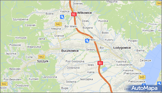 mapa Rybarzowice, Rybarzowice na mapie Targeo