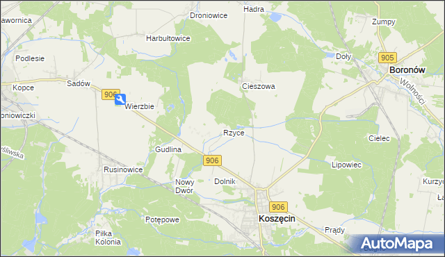 mapa Rzyce, Rzyce na mapie Targeo