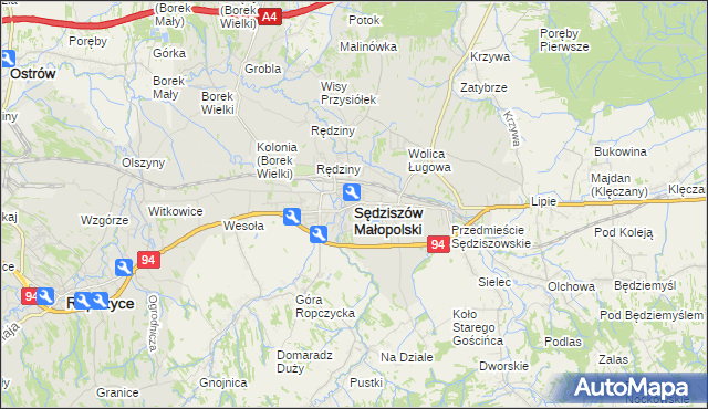 mapa Sędziszów Małopolski, Sędziszów Małopolski na mapie Targeo