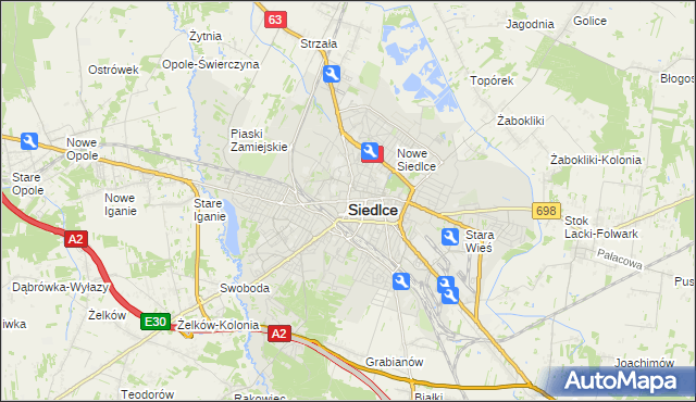 mapa Siedlce, Siedlce na mapie Targeo