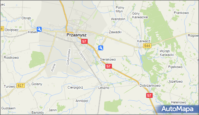 mapa Sierakowo gmina Przasnysz, Sierakowo gmina Przasnysz na mapie Targeo