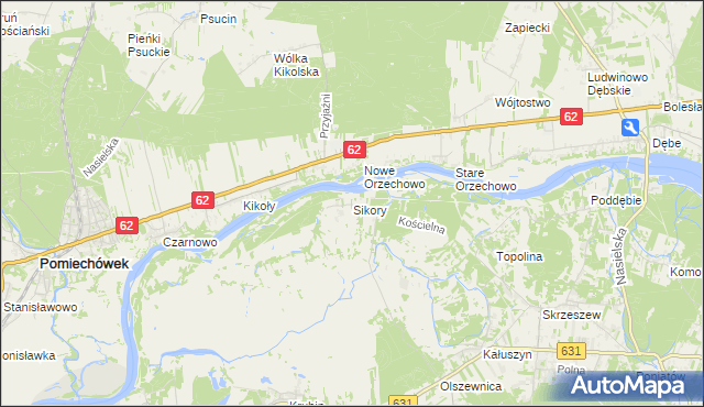 mapa Sikory gmina Wieliszew, Sikory gmina Wieliszew na mapie Targeo