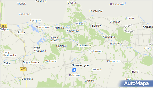 mapa Stanisławów gmina Sulmierzyce, Stanisławów gmina Sulmierzyce na mapie Targeo