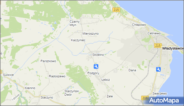 mapa Strzelno gmina Puck, Strzelno gmina Puck na mapie Targeo