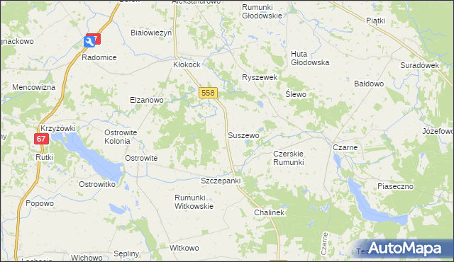 mapa Suszewo gmina Wielgie, Suszewo gmina Wielgie na mapie Targeo