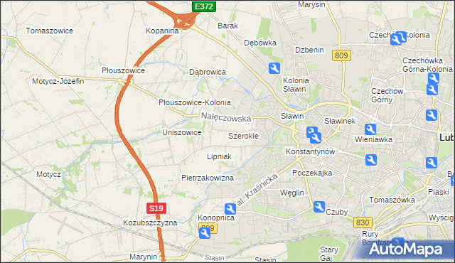 mapa Szerokie gmina Konopnica, Szerokie gmina Konopnica na mapie Targeo