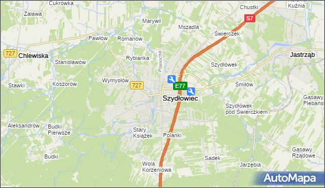 mapa Szydłowiec, Szydłowiec na mapie Targeo