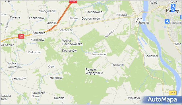 mapa Tomaszów gmina Puławy, Tomaszów gmina Puławy na mapie Targeo