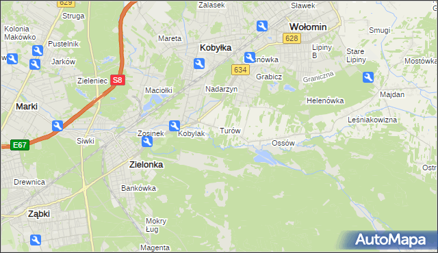 mapa Turów gmina Wołomin, Turów gmina Wołomin na mapie Targeo