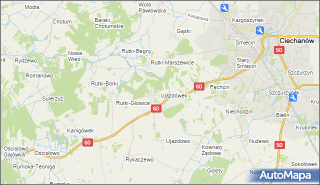 mapa Ujazdówek gmina Ciechanów, Ujazdówek gmina Ciechanów na mapie Targeo