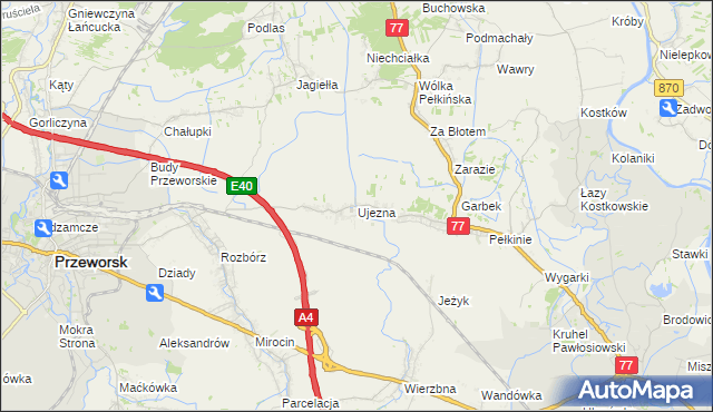 mapa Ujezna, Ujezna na mapie Targeo