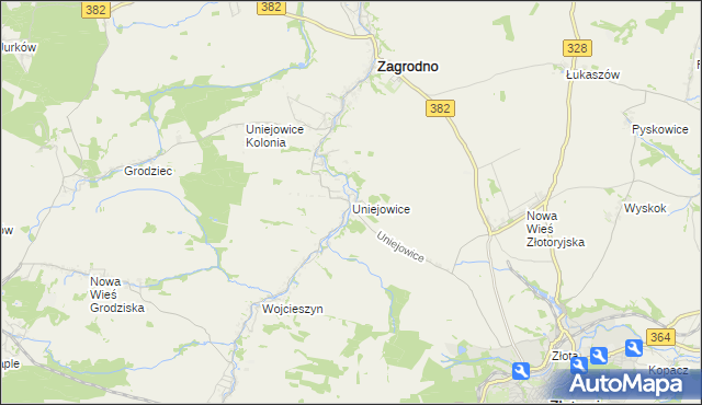 mapa Uniejowice, Uniejowice na mapie Targeo