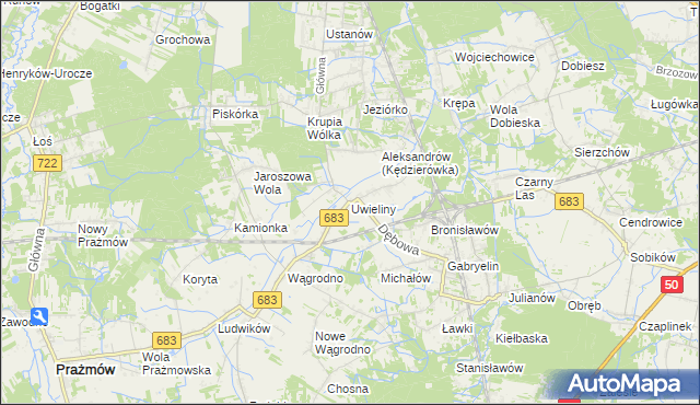 mapa Uwieliny, Uwieliny na mapie Targeo